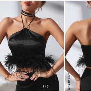 Satin feather halter neck
